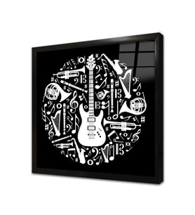 Müzik Enstrümanları Tasarım Çerçeveli Cam Tablo