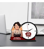 Kadın Sumo Güreşçisine Hediye Karikatürlü MDF Masa Saati
