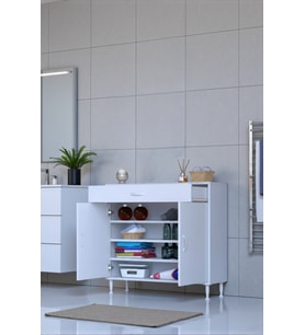 Eliusta Rose 95 cm Beyaz 1 Çekmeceli Banyo Mutfak Dolabı 4 Bölmeli 3 Raflı Çok Amaçlı Dolap 95x88x32,5 cm