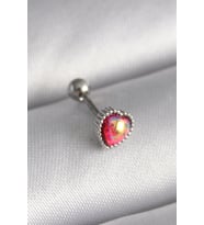 316L Çelik Gümüş Renk Kırmızı Mineli Kalp Tragus Piercing - TJ-PR1267