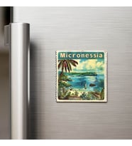 Mikronezya Micronesia - Posta Pulu Temalı Ülke - Baskılı Buzdolap Magneti Kare - 9x9 cm