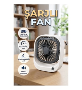 Şarjlı Masaüstü Vantilatör 3 Kademeli Hız Ayarlı Ayarlanabilir Açılı Kablosuz Fan