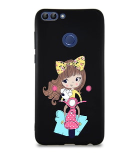 Huawei P Smart Soft Premier Kapak Vespagirl Tasarımlı Silikon Kılıf - Siyah (Şeffaf)
