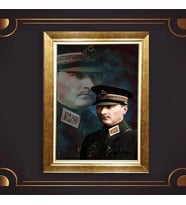 Özel Seri Paspartulu Çerçeveli Atatürk Tablo l749 (Gold)