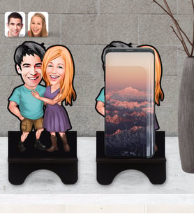 BK Gift Kişiye Özel Sevgililer Karikatürlü Ahşap Biblo Telefon Standı-80