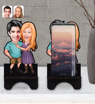 BK Gift Kişiye Özel Sevgililer Karikatürlü Ahşap Biblo Telefon Standı-80