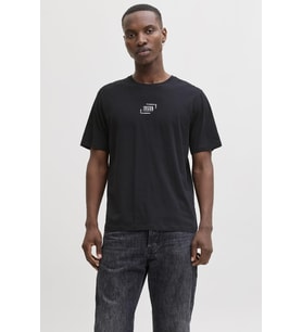 Jack & Jones Erkek Bisiklet Yaka Grafik Baskılı Tişört (Siyah)