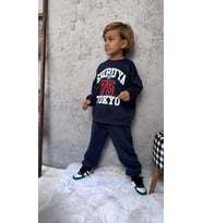 Cg Kids Tokyo baskılı lacviert 3 iplik Erkek çocuk Alt Üst Takım Süper Kalite Kumaş (Koyu Lacivert)