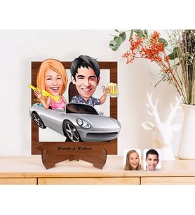 BK Gift Kişiye Özel Sevgililer Karikatürlü Ahşap Standlı 3D Biblo-53 (Beyaz)