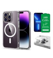 Vendas iPhone 13 Pro Uyumlu (13 Pro) Magsafe Şarj Destekli Darbe Dirençli Fit Hard Silikon Kılıf + Kamera Lens + Seramik Nano Ekran Koruyucu (Renksiz)