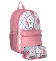 Cennec UMT5024+UMT5026 Sırt Çantası ve Kalemlik Seti (Beyaz Pembe - Love Cute Cat - Kız Çocuk)