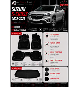 SUZUKİ S-CROSS 2022-2026 Araca Özel 3D Paspas + 3D Bagaj Havuzu