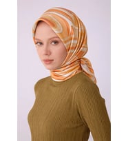 Geometrik Desen İpek Twill Eşarp (T)  4311 (Pudra)