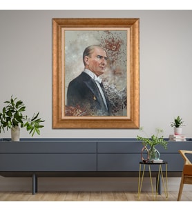 Altın Paspartulu Atatürk  Çerçeveli Tablo C243 (Gold)