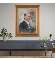 Altın Paspartulu Atatürk  Çerçeveli Tablo C243 (Gold)