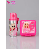 DEKOMUS İLE LİSANSLI BARBIE MATARA VE 2 KATLI BESLENME KUTUSU YEMEK SETİ YENİ SEZON (Pamuk Şeker)