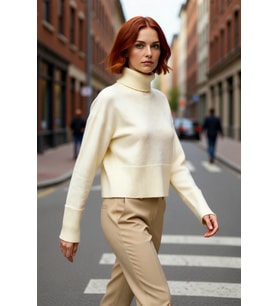 Kadın Oversize Dik Yaka Triko Kazak Standart Kollu Düz Desen Yumuşak Dokulu Crop Kışlık Rahatlık