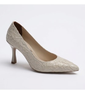 Kuum London K70-4777 Bej Ökçeli 7 Cm Kadın Abiye Ayakkabı