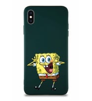 Apple iPhone XS Max Soft Premier Kapak Sünger Bob Tasarımlı Silikon Kılıf - Yeşil (Şeffaf)