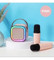 Taşınabilir Çift Karaoke Mikrofonlu Hoparlör Kablosuz Bluetooth 5 Ses Efektli Pembe Renk