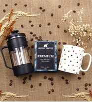 Siyah French Press & Alerya Premium Filtre Kahve & Geometrik Detaylı Kupa Hediye Seti