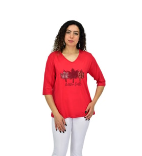 Kadın Kısa Kol Taşlı Bluz BGL-ST04711 (Kırmızı)