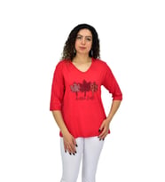 Kadın Kısa Kol Taşlı Bluz BGL-ST04711 (Kırmızı)