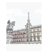 Plaza Mayor Madrid Suluboya Tablo Ahşap Poster Dekoratif
