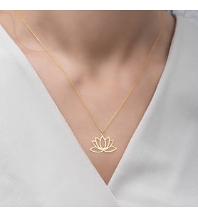 24 Ayar Has Altın Kaplama Lotus Çiçeği Gümüş Kolye