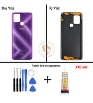 Infinix Note 10 Mor Uyumlu Arka Kapak + Yapıştırıcı ve Vida Seti Arka Cam Batarya Pil Kapağı