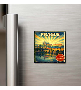 Vintage Prag Şehri Temalı Buzdolap Magneti – 9x9 cm