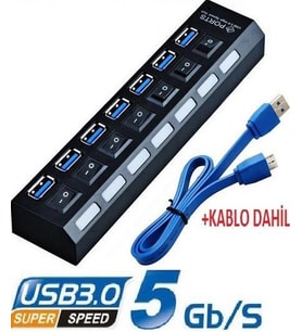 7 Port USB 3.0 Çoklayıcı HUB Çoğaltıcı Switch Splitter