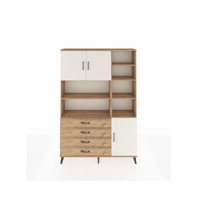 Arges Dolap 9 Raflı 4 Çekmeceli 3 Kapaklı 132x30x195 Çam-Aytaşı/Çam