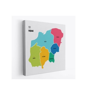 Uşak İli ve İlçeler Haritası  Dekoratif Kanvas Tablo 1475