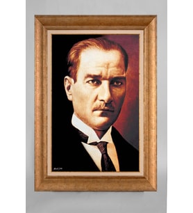 Altın Varaklı Paspartulu Çerçeveli Atatürk Tablo nt751