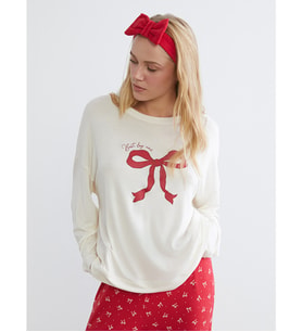 LCW DREAM Kırmızı Fiyonk Baskılı Kadın Pijama Takımı Ve Saç Bandı
