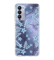 PrintiFy Tecno Camon 18 Uyumlu Kamera Korumalı Floral Mavi Tasarımlı Şeffaf Silikon Kılıf