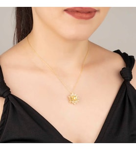 Gümüş Gold Beyaz Taşlı Lotus Çiçeği Kadın Kolye