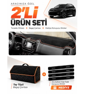 CITROEN C5 AİRCROSS (2018-2026) Uyumlu Torpido Örtüsü + Tay Tüyü Bagaj Çantası Seti - Siyah Kahverengi