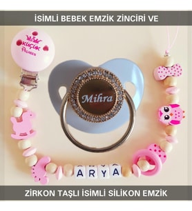 Sahi Aksesuar İsimli Bebek Emzik Zinciri ve Bebek Silikon Emzik