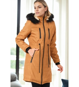 Dewberry Kadın %100 Polyester Kaban Taba Z6762 Katmanlı Kombin, Şehir ve Ofis Stili, Kazak ve Gömlek Kombini