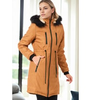 Dewberry Kadın %100 Polyester Kaban Taba Z6762 Katmanlı Kombin, Şehir ve Ofis Stili, Kazak ve Gömlek Kombini