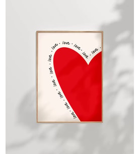 Çerçevesiz Poster Love Yazılı Kalp Tasarımlı