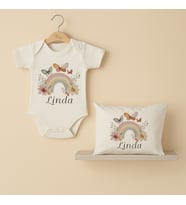 Pia Baby Premium %100 Pamuk İsme Özel Organik Baskılı Çıtçıtlı Bebek Body Ve Yastık Kılıfı 5078-19 (Ekru)