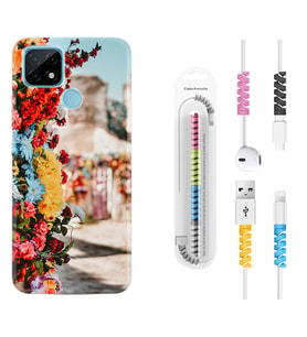 Realme C11 C21 C21Y C25Y C11 2021 Kılıf Kablo Koruma Spiral Silikon Gerçek Çiçekler 1743