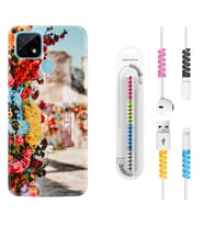 Realme C11 C21 C21Y C25Y C11 2021 Kılıf Kablo Koruma Spiral Silikon Gerçek Çiçekler 1743