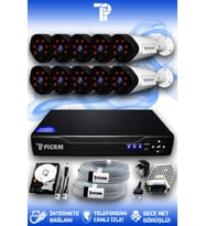 PICAM 10 Kameralı Uzay 10 Dış Kamera Set 2 TB HDD Full HD Gece Görüşlü Güvenlik Kamerası Sistemi