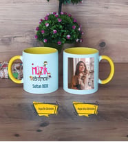 Müzik Öğretmeni Kupa Bardak Sarı Fotoğraflı Öğretmenler Günü Hediyesi