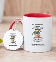 Kişiye Özel Biz Akıllanmayız Tasarım Esprili  Kırmızı Kupa Bardak ve Anahtarlık