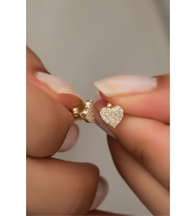 925 Ayar Gümüş Minik Gold Zirkon Taşlı Kalp Küpe